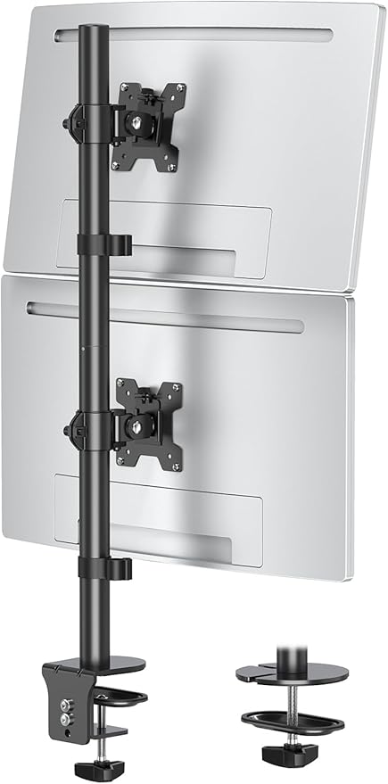 MOUNTUP Dual Monitor Stand, Vertical Monitor Mount for 2 Max 32 inch Stack Screen Monitors, Height Adjustable, Swivel, Tilt Monitor Desk Mount with C Clamp Grommet Base, MU3004-DeskLoop Office