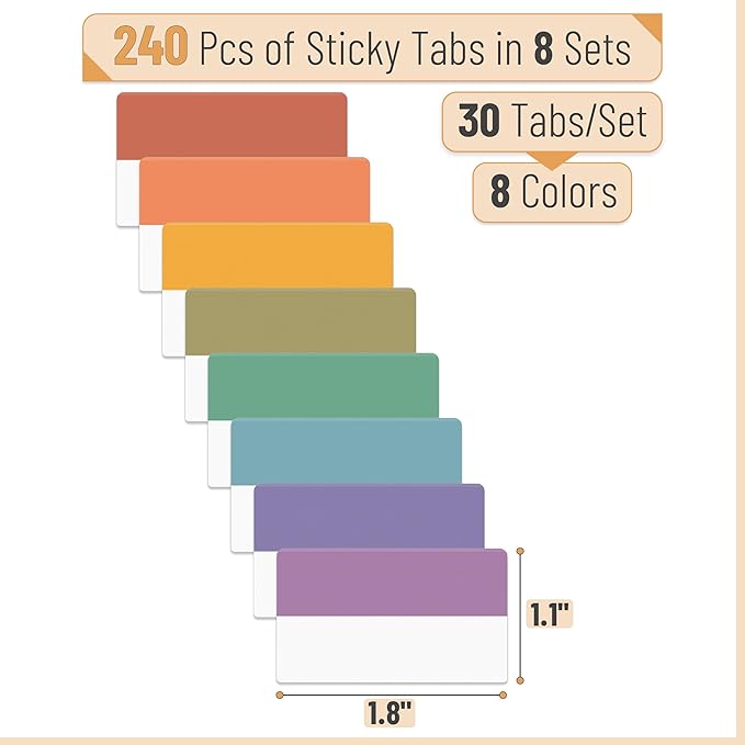 Mr. Pen- Sticky Index Tabs, 240 Pcs, Colorful Sticky Tabs for Notebooks, Page Markers, Page Tabs for Binders, Page Tabs Sticky Tabs for Books, Notebook Tabs, Book Sticky Tabs for Notebooks-DeskLoop Office