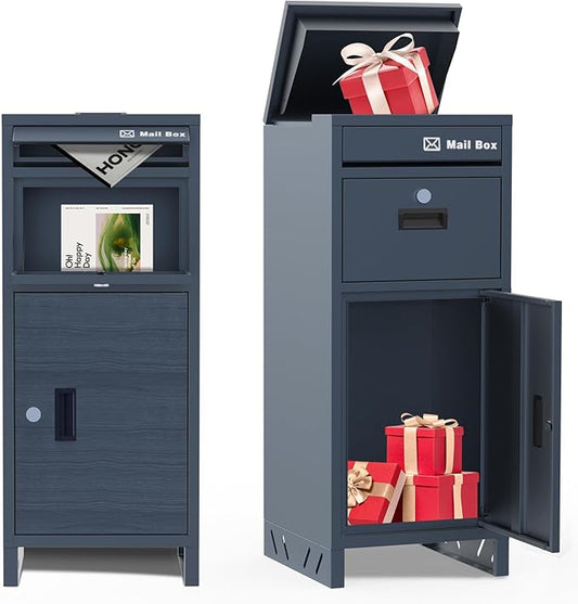 Package Delivery Boxes for Outside, Large Parcel Drop Boxes with Lock, Customize Address Stickers Package Drop Boxes for Outside is Waterproof,Package Delivery Box for Porch(Grey,15.7*15.7*37.8 in)-DeskLoop Office