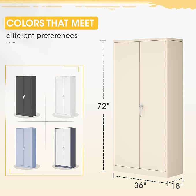Greenvelly Metal Storage Wardrobe Cabinet with Lock, 72" Grey Metal Wardrobe Closet for Hanging Clothes with Doors and Shelves, Modern Clothes Closet for Home, Office and Bedroom, School,Gym-DeskLoop Office