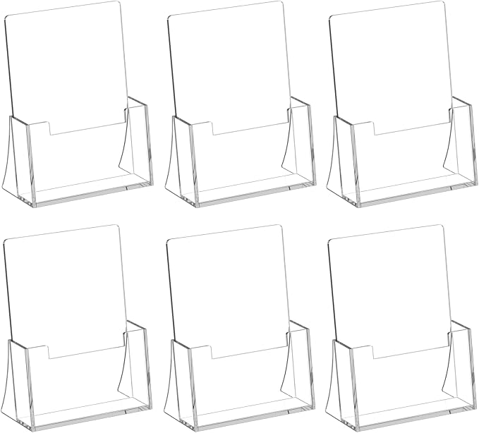 Acrylic Brochure Holder 8.5 x 5.5 Inch 6 Pack, Plastic Display Stands by SUNQEBO