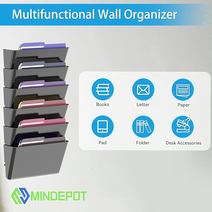 MINDEPOT 5 Pockets Acrylic Wall File Organizer, Plastic Hanging Wall File Holder - Image 5