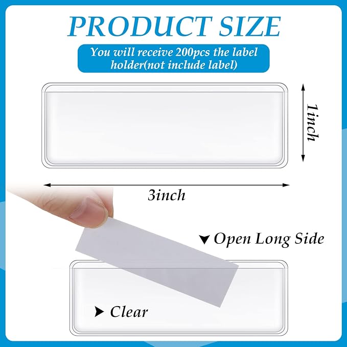 Meanplan 200 Pcs Label Holder Self Adhesive Clear Pocket 3x1 Inch Plastic Shelf - Image 2