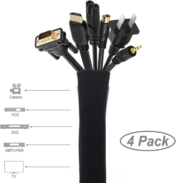 JOTO 4 Pack Cable Management Sleeve, 19-20 Inches Cord Organizer System - Image 2