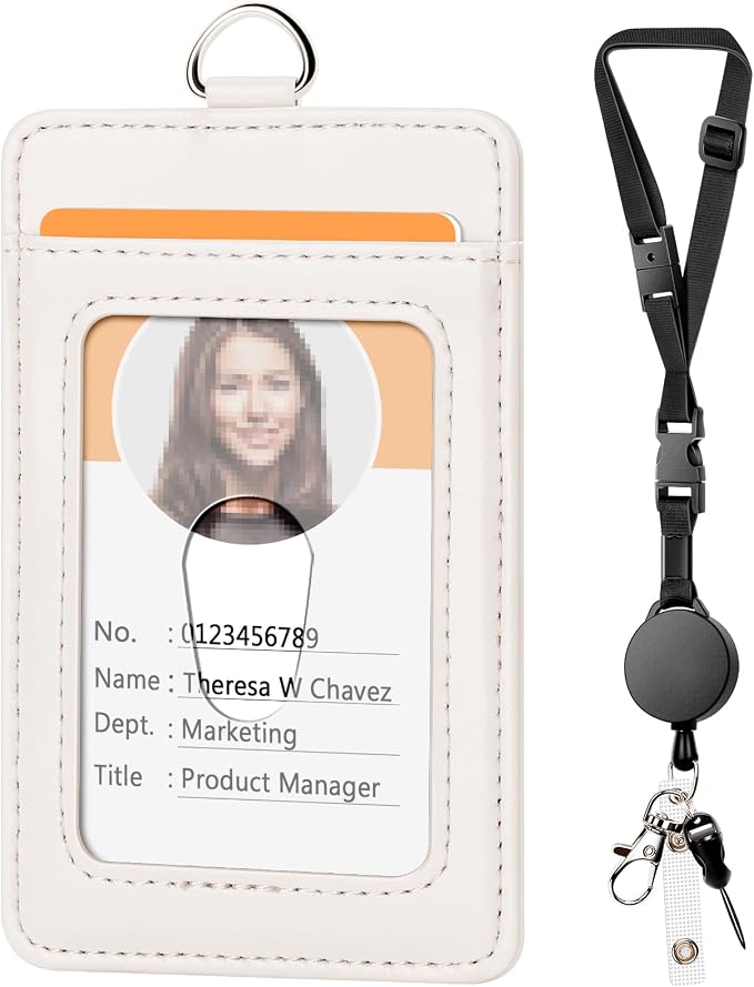 Leather Badge Holder and Adjustable Retractable Lanyards, Quick Release Buckle by Coloryourlife