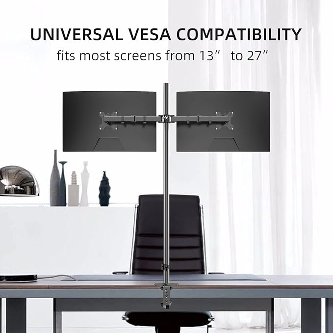 Pholiten Extra Tall Dual Monitor Stand, Dual Monitor Mount, Desk Mount up to 47 inch Pole, 2 Monitor Stand, Computer Monitor Arm, Fully Adjustable Stand for up to 27 inch Screens-DeskLoop Office