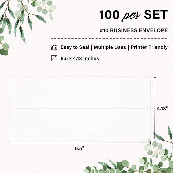 100 Pack #10 Business Envelopes, Self Seal Standard White Envelopes - Image 2