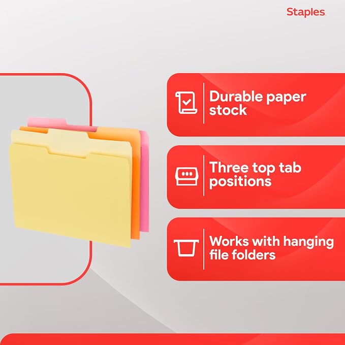 Staples File Folders, Letter Size, 1/3‑Cut Tabs, Durable 10.5‑Point Paper Stock - Image 5