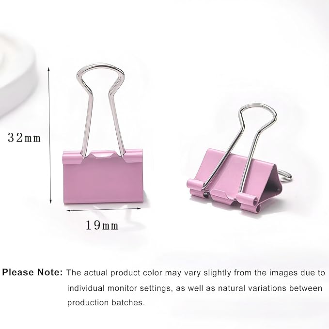 50 Pack Small Pink Binder Clips 3/4 Inch, Colored Little Paper Clamps, Tiny - Image 2