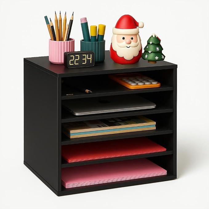 EMERIT 4-Tier Adjustable Paper Organizer, Large Capacity Book Shelf by eMeritDirect