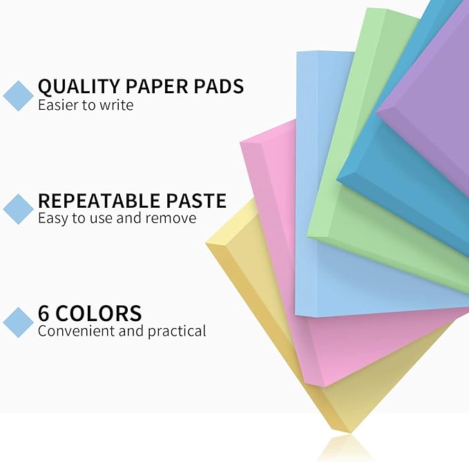 MyLifeUNIT Sticky Notes 3x3, Bulk Pack 108 Note Pads 10800 Sheets for Daily Reminder, Self-Stick Notes with 6 Assorted Colors for Office School Home Notebook Supplies-DeskLoop Office