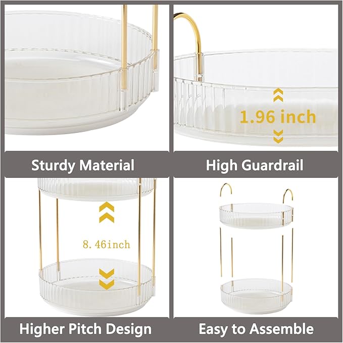 Asayuee 360 Rotating Makeup Organizer, 3 Tier Large Capacity Make Up Organizers - Image 4