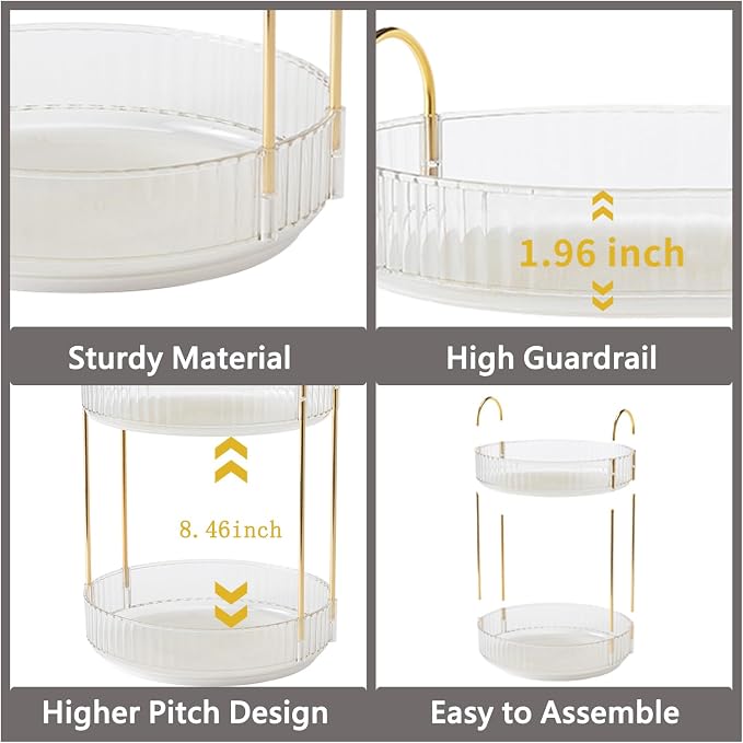 Asayuee 360 Rotating Makeup Organizer, 2 Tier Large Capacity Make Up Organizers - Image 4
