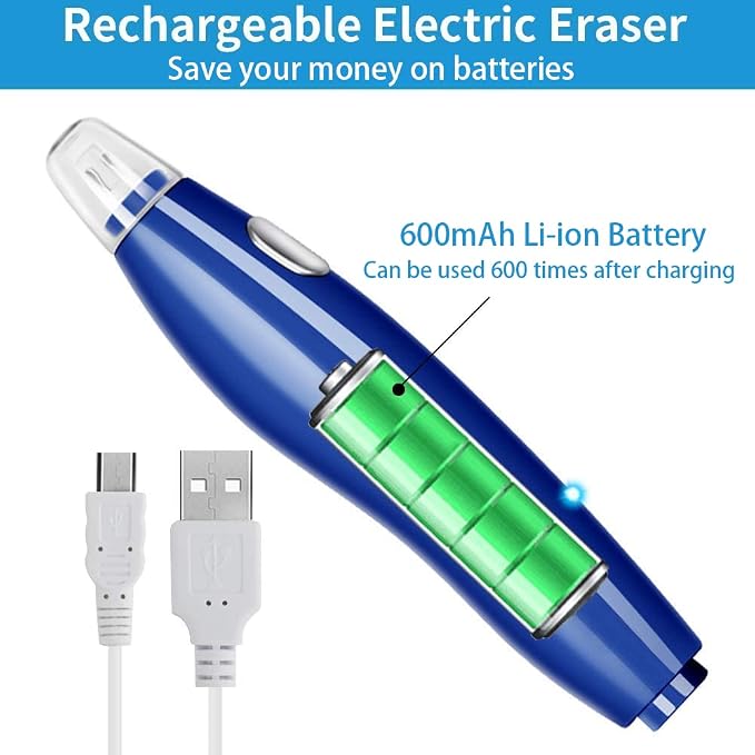 Electric Eraser, 140 Eraser Refills, Electric Pencil Eraser Rechargeable - Image 3