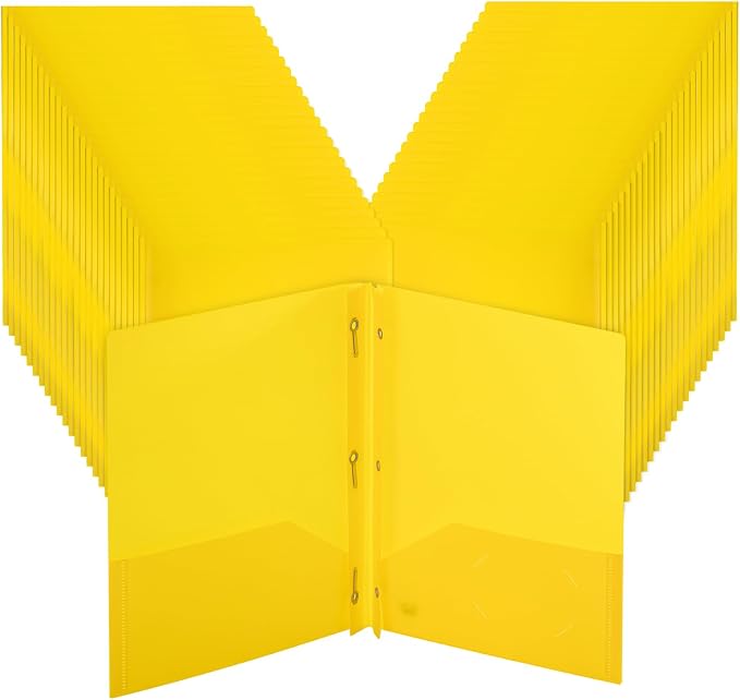 Mr. Pen- Plastic Folders with Pockets and Prongs, 48 Pack, Letter Size | Yellow by MrPen