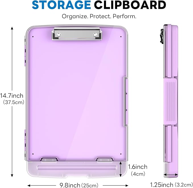 Clipboard with Storage and Pen Holder, Light Purple 8.5 x 11'' Folder Side Open - Image 2