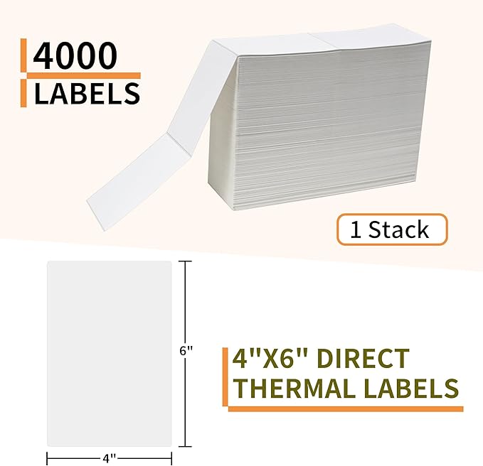 L LIKED 4000 Fanfold 4 x 6 Direct Thermal Shipping Labels, with Perforated Line, Compatible with Zebra & Rollo Printer, White, Commercial Grade-DeskLoop Office