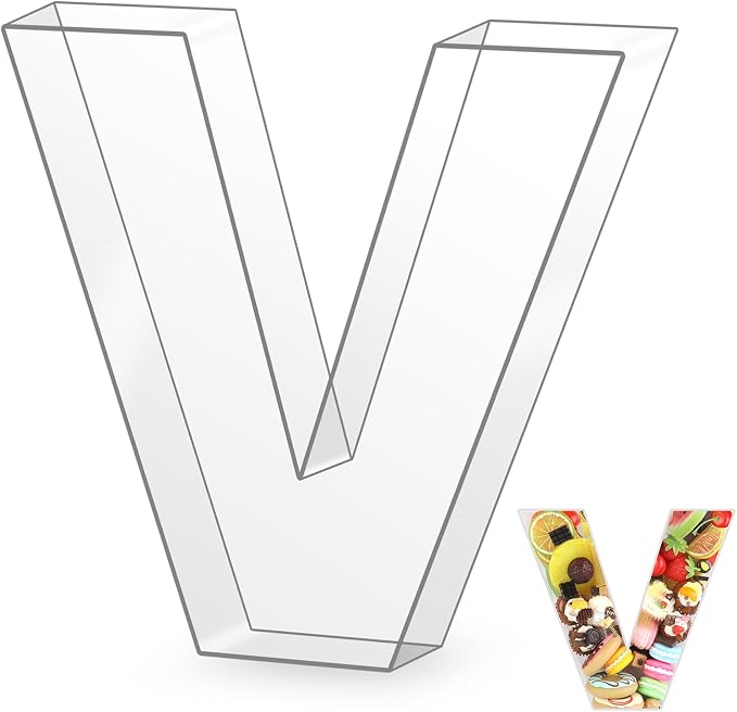 10" V Clear Acrylic Letter Charcuterie Board Box, Reusable Fillable Decorative by Esmorah