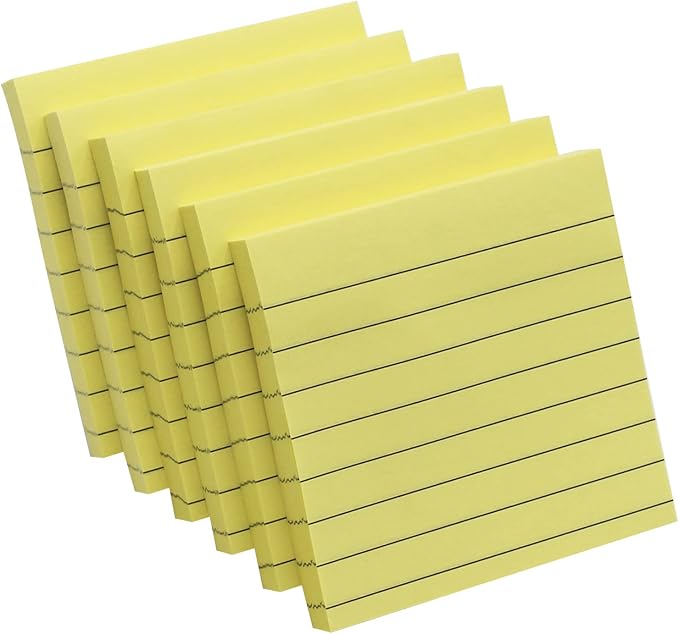 Lined Sticky Notes, 3x3 Inch, 600 Sheets Self-Stick Notes, Pastel Yellow Color by Stationerymadeawesome
