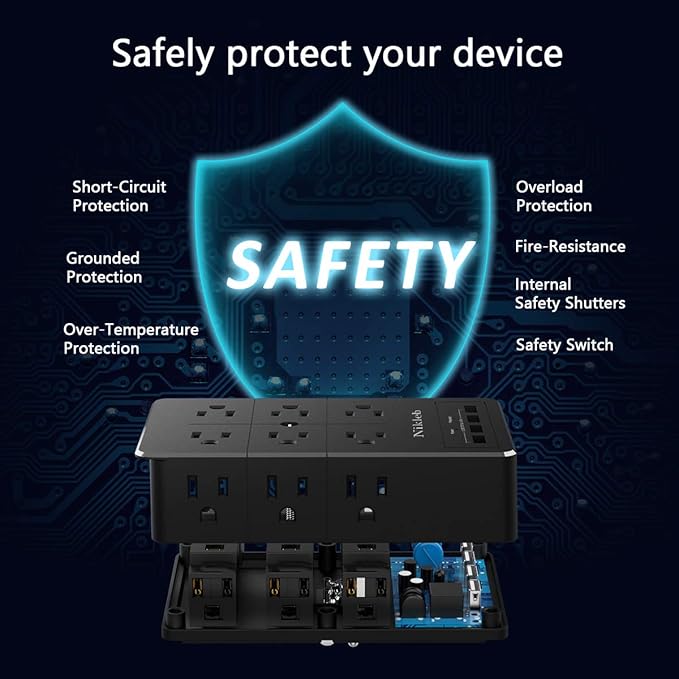 Surge Protector Wall Charger, 12 Wide AC Outlets Power Strip, 4 Ports USB Charging Blocks, Multiple Plug Adapter Wall Mount, Plug Extender Heavy Duty, Outlet Splitter for Home, Office Supplies-DeskLoop Office