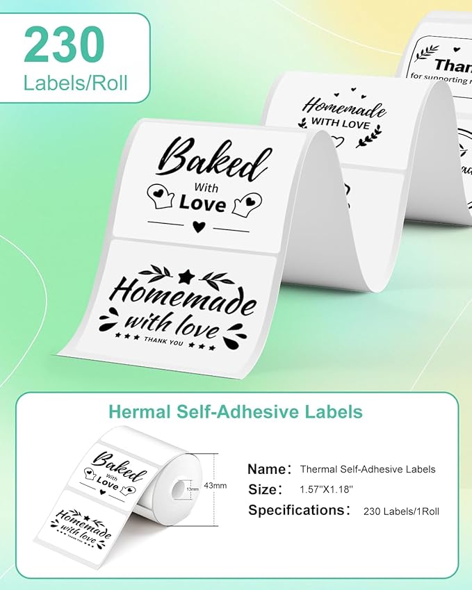 M100 Square Label 1.57'' x 1.18'' (40 x 30 mm), Compatible with Label Maker M110/ M220/ M221/ M120/ M200/M260/M150, White, 230 Labels/Roll, Multi-Purpose Adhesive Thermal Labels, Black on White-DeskLoop Office