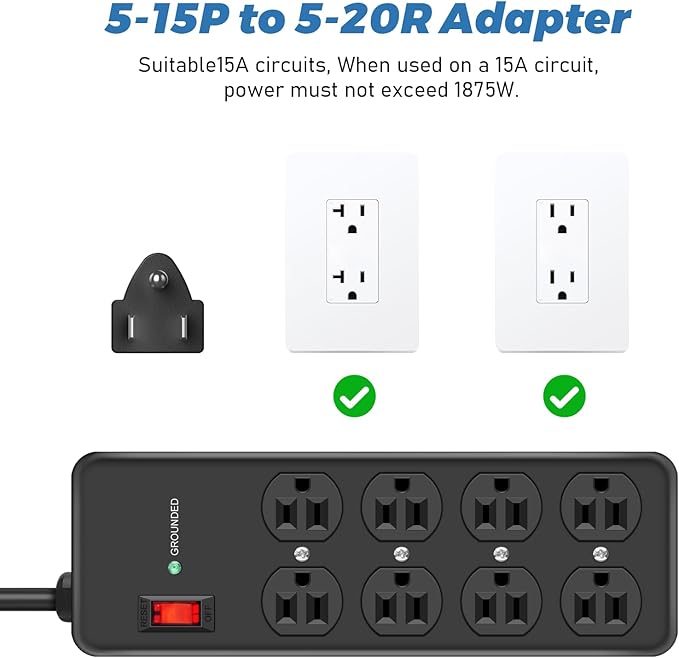 HEZI 8 Outlet Heavy Duty Power Strip, 15Amp Metal Mountable Surge Protector (2700J), Industrial Wall Mount Power Strip for Home, Office, Garage & Workshop, 6FT 14AWG Extension Cord-DeskLoop Office