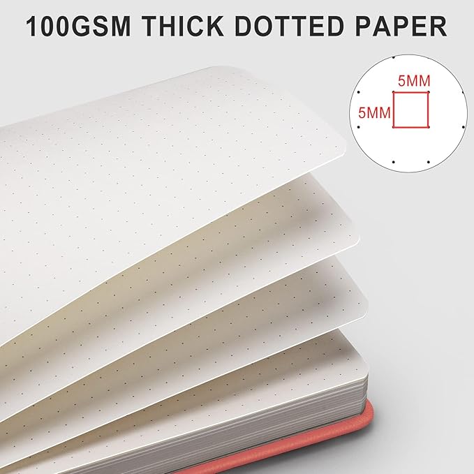 AHGXG Bullet Dotted Journal - 320 Numbered Pages Dot Grid Notebook A5 Thick Journal, 100gsm Thick Dotted Paper, Leather Hardcover,Inner Pocket, 5.75'' × 8.38'' - Pink-DeskLoop Office