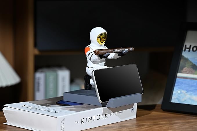 Astronaut Resin Pen Holder, Mobile Phone Stand, Device Stand, Desk Organizer Decorative Pen Holder (White&Golden)-DeskLoop Office