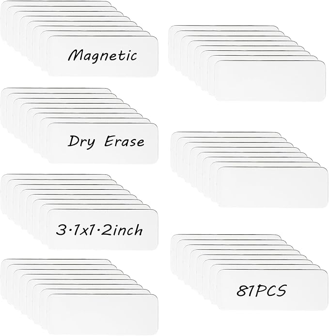 81Pcs Magnetic Dry Erase Labels, 3.1x1.2Inch White Name Tags, Reusable Label Tag by Unknown