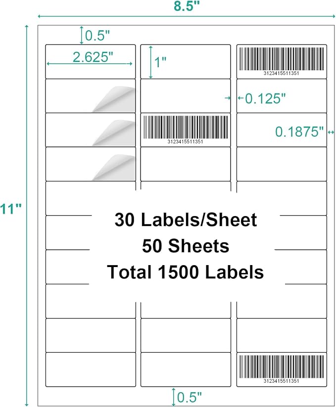 1500 Labels 50 Sheets Printable Address Labels - Image 2