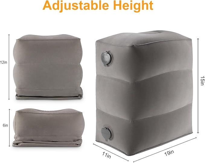 Inflatable Travel Foot Rest Pillow, Kids Airplane Bed, Adjustable Height Leg - Image 3