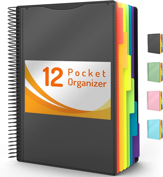 Forvencer 12 Pocket Project Organizer, 1/6-cut Tab Binder Organizer by Forvencer