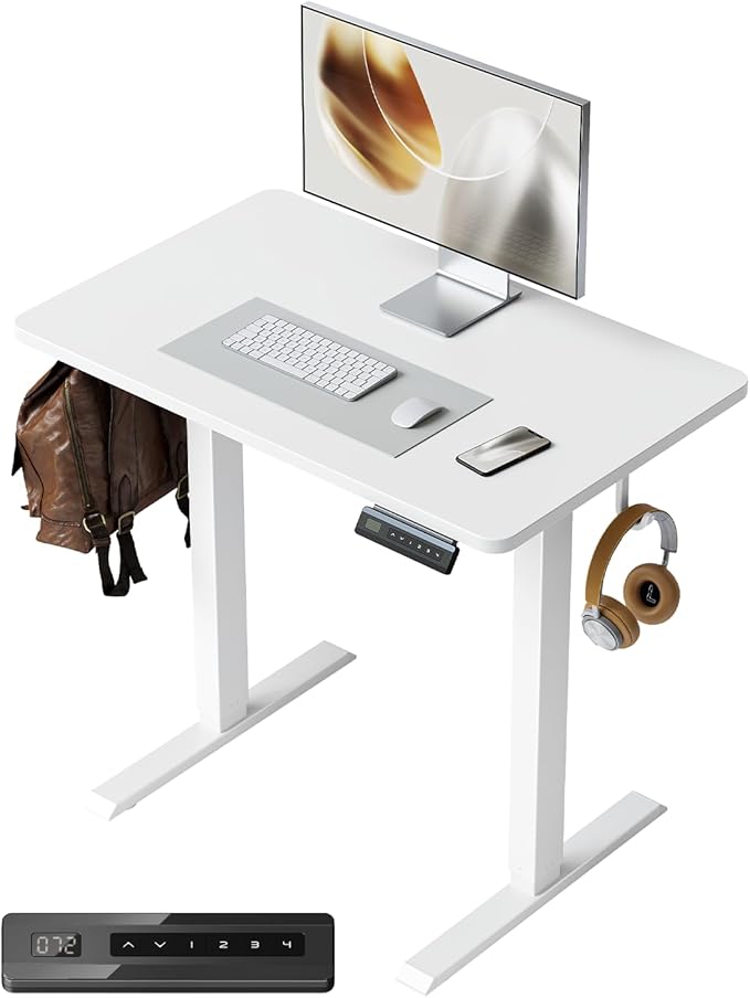 FEZIBO One-Piece Standing Desk Adjustable Height Stand up Home Office Desk, 32x24 Inch Electric Standing Computer Desk, with 4 Memory Presets, Fixable casters, White-DeskLoop Office