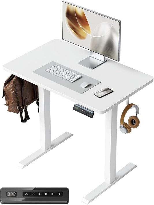 FEZIBO One-Piece Standing Desk Adjustable Height Stand up Home Office Desk, 32x24 Inch Electric Standing Computer Desk, with 4 Memory Presets, Fixable casters, White-DeskLoop Office