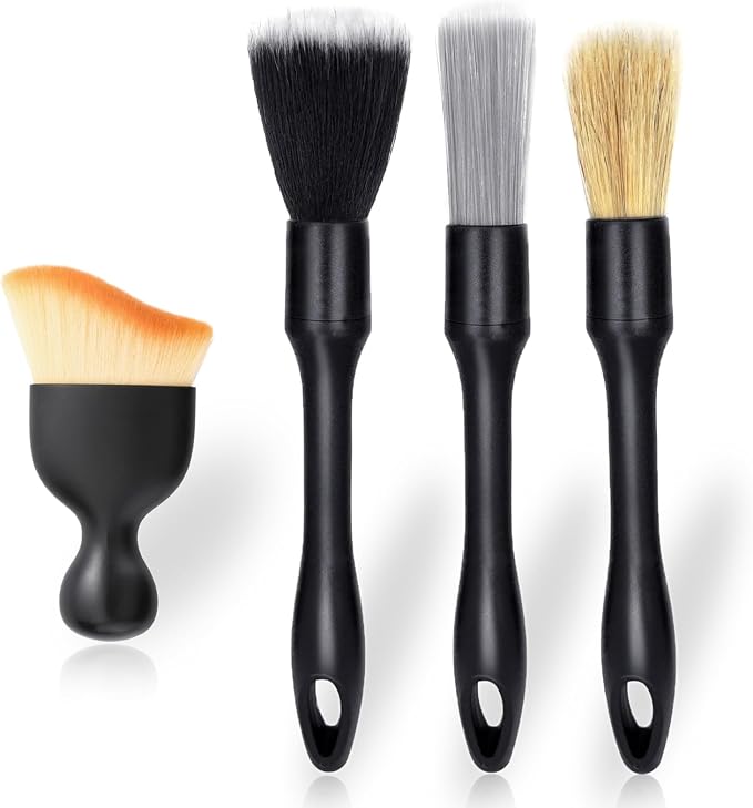 4 PCS Car Detailing Brush Set for Cleaning Interior or Exterior, Boars Bristle by Pinnyfeir