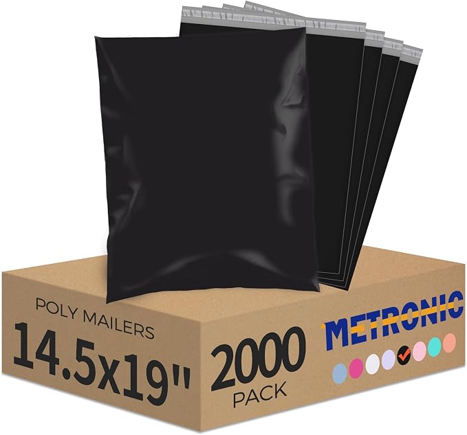 Metronic Poly Mailers 14.5x19 2000 Pack Black, Large Shipping Bags Bulk Mailing by METRONIC