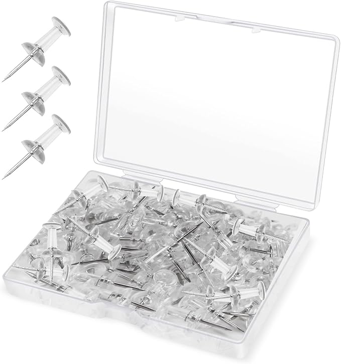 Clear Thumb Tacks for Wall 100- Pack by Unknown