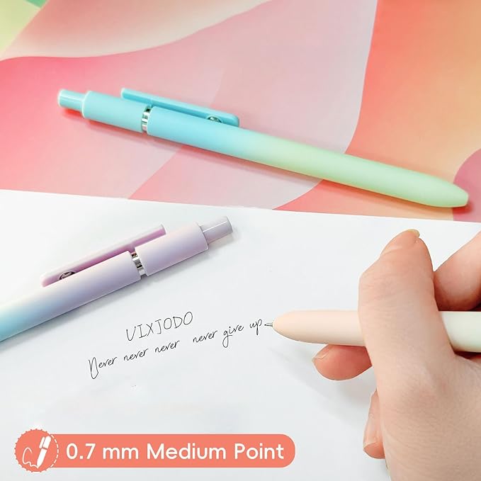 Gel Pens, 10 Pcs Black Ink Pens for Women, 0.7mm Medium Point Smooth Writing Pens with Silicone Grip, High-End Series Metal Clip Retractable Pens for Journaling Note Taking (10 Pcs Pastel)