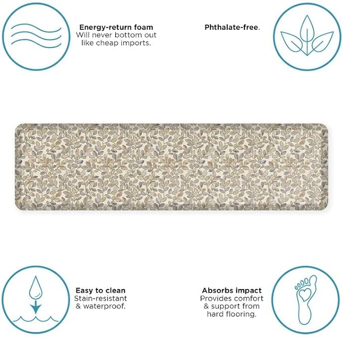 GelPro Designer Comfort Cushioned Anti-Fatigue Standing Kitchen Floor Mat, Padded Stain-Resistant, Waterproof, Non-Slip Comfort Padded Desk/Office Mat, Orchard Almond Kitchen Mat 20x72-DeskLoop Office