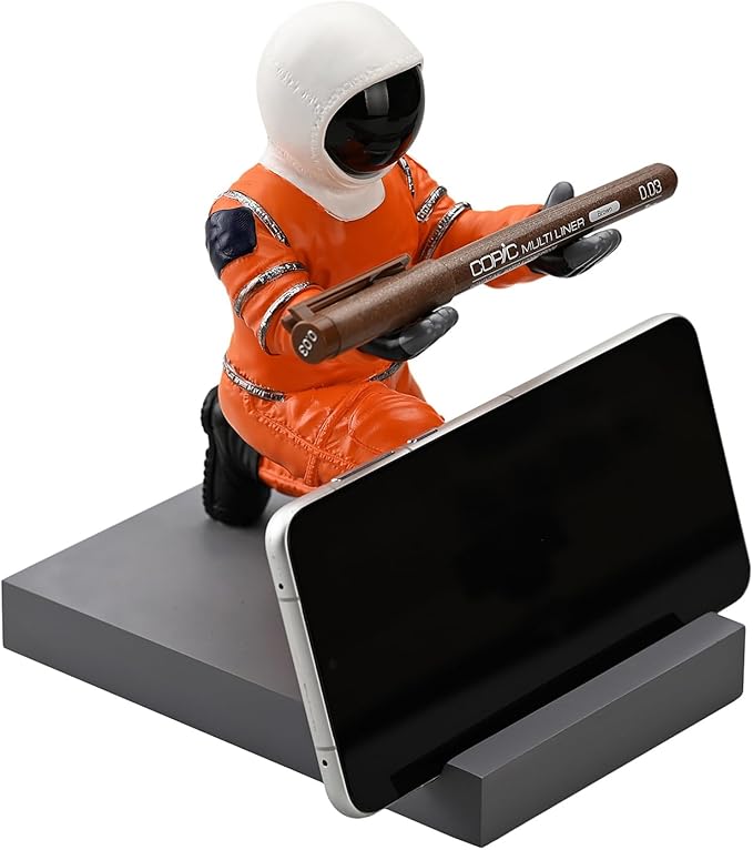 Astronaut Resin Pen Holder, Mobile Phone Stand, Device Stand, Desk Organizer Decorative Pen Holder (Orange&Black)-DeskLoop Office