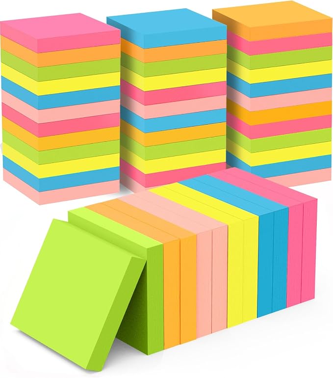 Sticky Notes 3x3 Inches, Self-Stick 48 Pads Bulk, 100 Sheets/Pad, 6 Bright by WeLiu