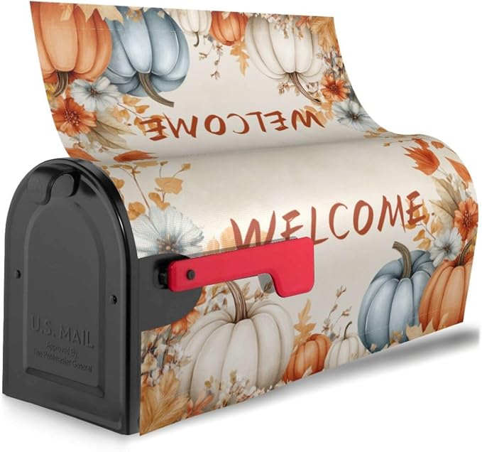Autumn Pumpkin Welcome Magnetic Mailbox Cover, Fall Mailbox Wrap Decorative - Image 3