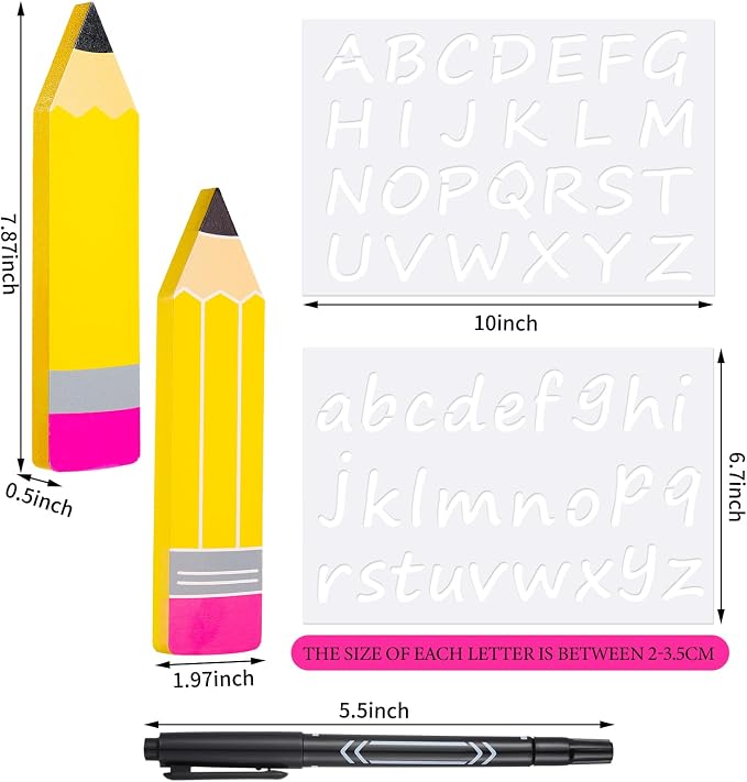 Zonon 2 Pcs DIY Pencil Teacher Name Plate, 7.8 x 2'' Personalized Wooden Desk - Image 2