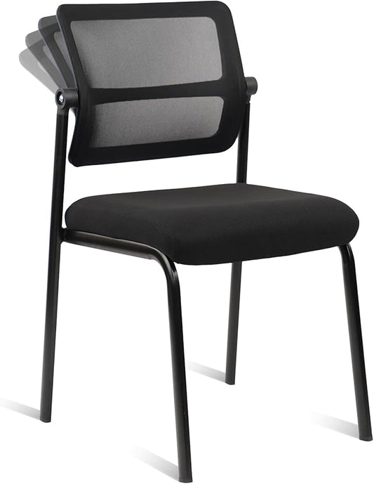 CLATINA Stacking Armless Office Waiting Room Chair with Adjustable Backrest, Stackable Mesh Guest Reception Desk Chairs with Ergonomic Lumbar Support for Home Conference Lobby Side School, Black-DeskLoop Office
