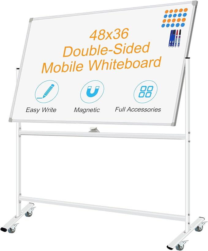 BSTPCOO Double-Sided Mobile Whiteboard 48 x 36, Rolling Magnetic Board by BSTPCOO