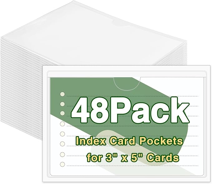 48 Pack 3" x 5" Index Card Holder Adhesive Label Holders Clear Tote Bag Labels by BESARME