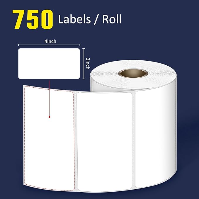 L LIKED 4" x 2" Direct Thermal Labels, Permanent Adhesive Barcode Shipping Labels & Compatible with Rollo, Zebra and Other Desktop Printers (1 Roll, 750 Labels)-DeskLoop Office