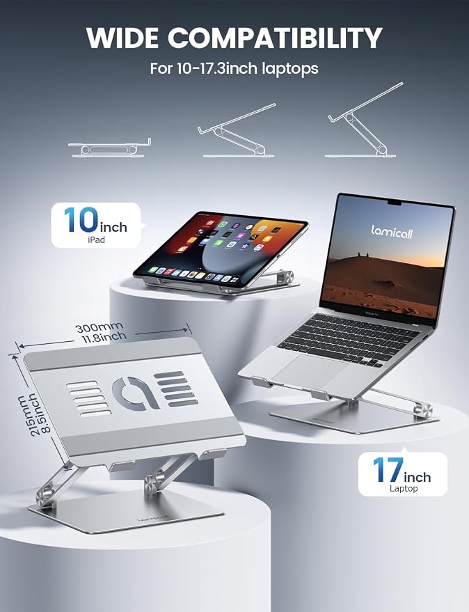 Lamicall Adjustable Laptop Stand, Portable Laptop Riser, Aluminum Laptop Stand - Image 2