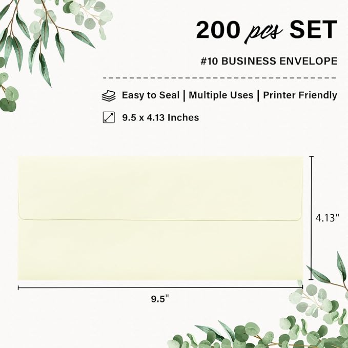 200 Pack #10 Business Envelopes, Self Seal Standard Ivory Envelopes - Image 2