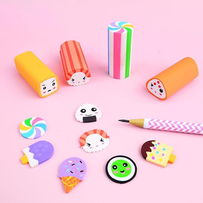 Food Erasers 12 Pack Sushi Desserts Desk Pet Erasers for Kids Cute Fun School Supplies Prize Gifts Party Favors-DeskLoop Office